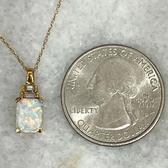 10K Yellow Gold Opal Octagon Pendant Necklace - Picture 16 of 16